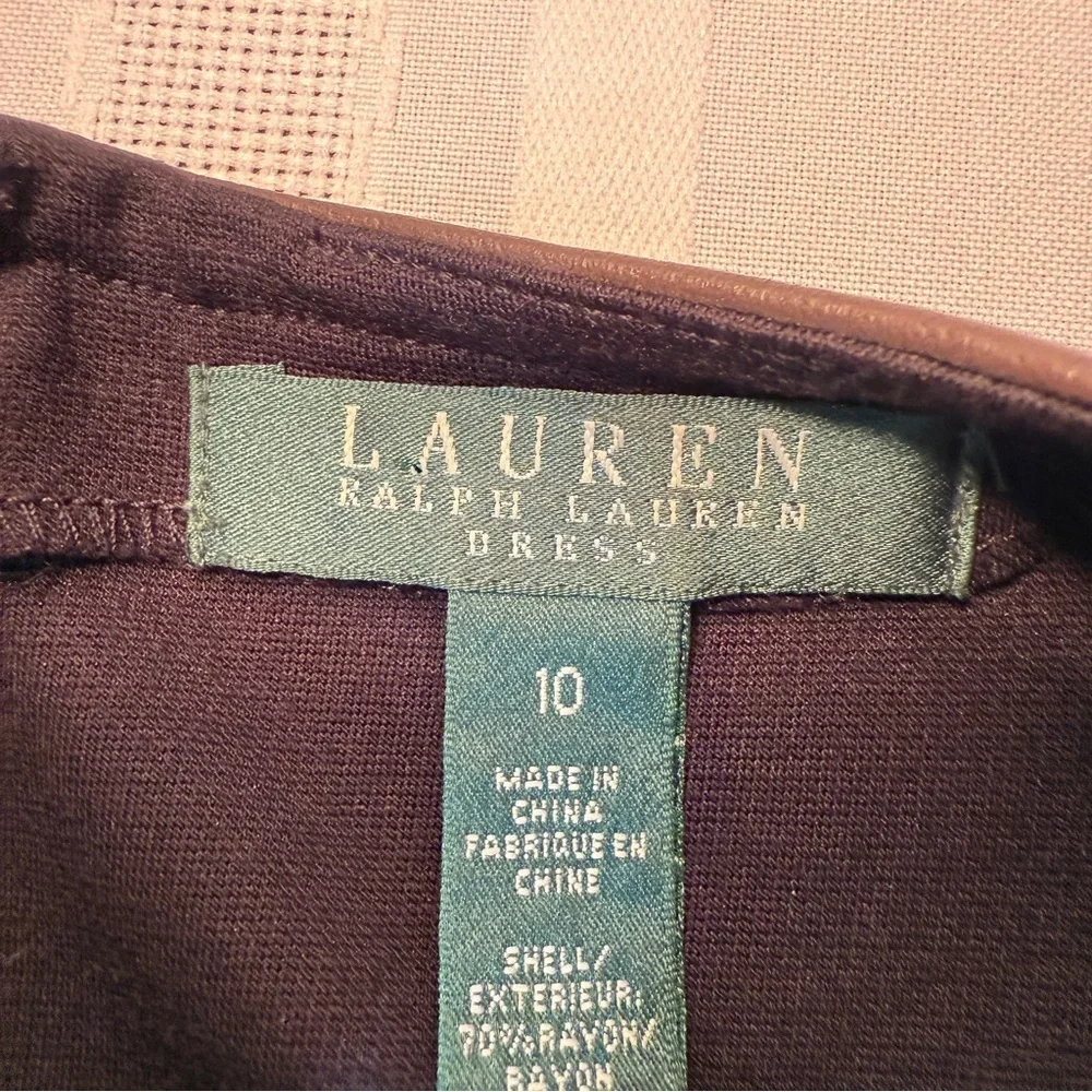 Lauren Ralph Lauren Black Sheath Dress Size 10 |Sleeveless Midi Faux leather - Picture 9 of 10